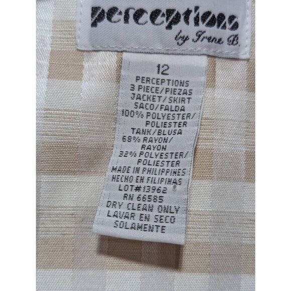 Perception Women's Beige With Checked Pattern Tank 3-Piece Dressy Suit Set Size - Picture 4 of 7